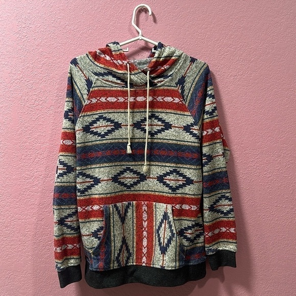 BKC Men’s Geometric Aztec Hoodie Size M 100% Polyester - Picture 1 of 7